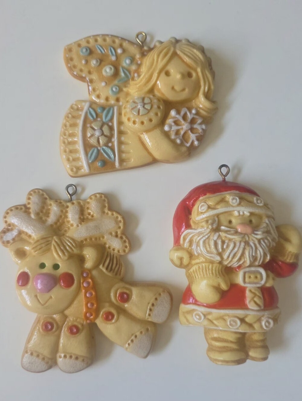 Vintage Hallmark Set Of Three Ornaments - Angel, Reindeer, Santa